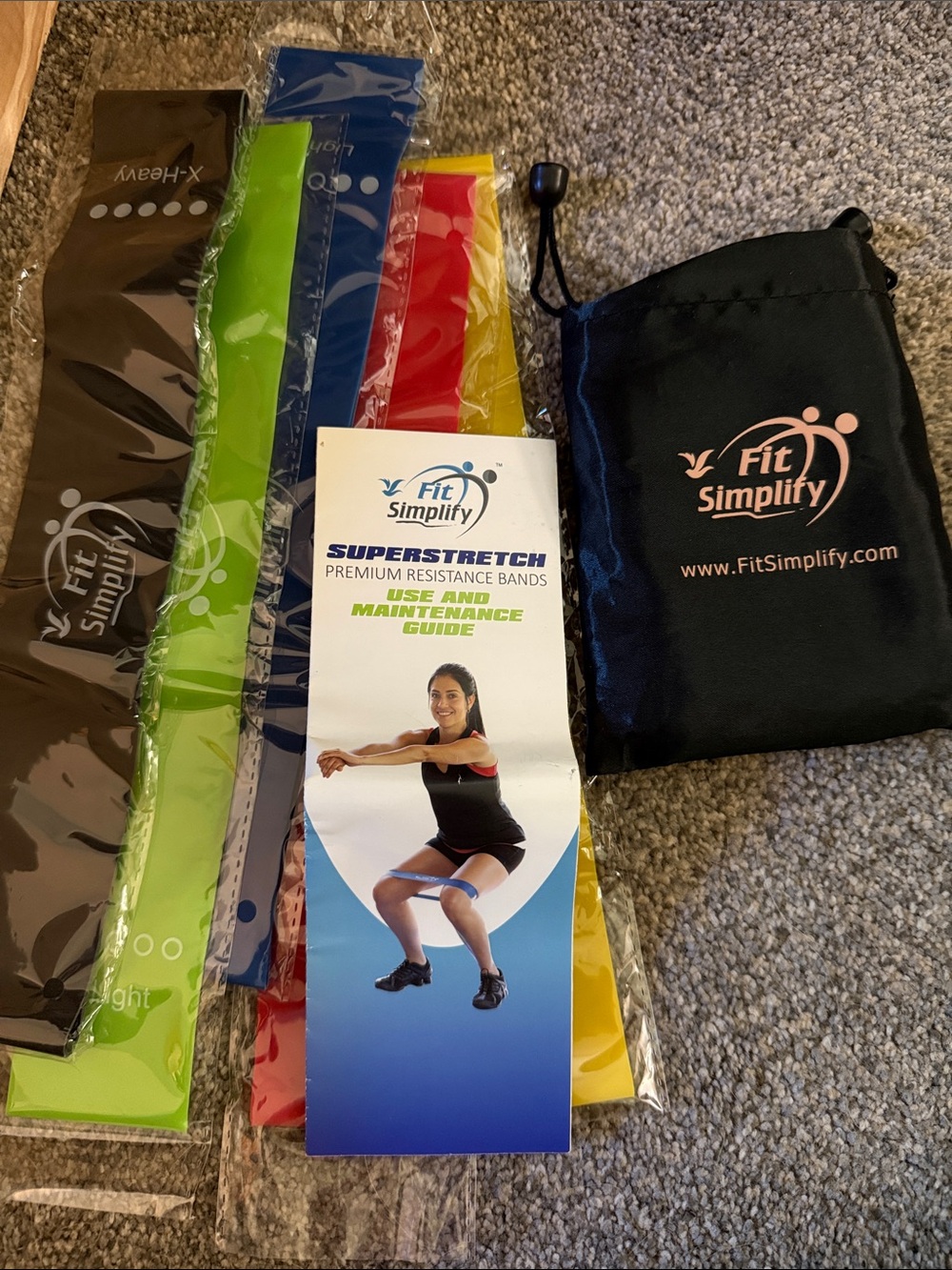 Fit Simplify Resistance Band Set - Black, Green, Blue, Red, Yellow